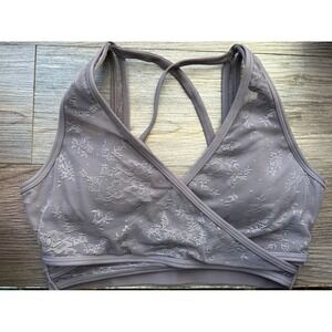 Mono B Lace Sports Bra Crisscross Back Purple Medium Athletic Yoga Workout